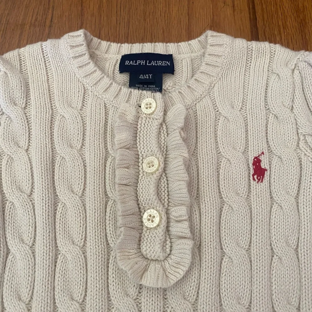 Ralph Lauren Ivory Cable Ruffle Knit Sweater